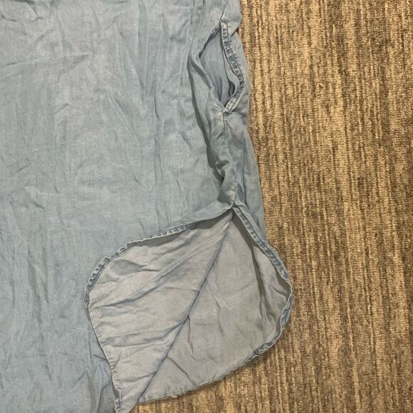 Vintage Terre Bleue Dress Small Tencell Embroidered Blue Collar Button Down Midi - Picture 6 of 6